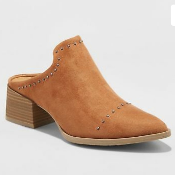 Shoes - Tan Studded Stud Booties Mules Heel Size 6 Ladies